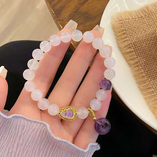 18k Emas Tersemat Zixia Fairy Super Manis Jarang Agate Ungu Gelang Laris Edisi Khas Dewi