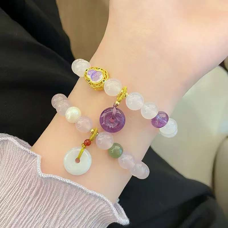 18k Emas Tersemat Zixia Fairy Super Manis Jarang Agate Ungu Gelang Laris Edisi Khas Dewi