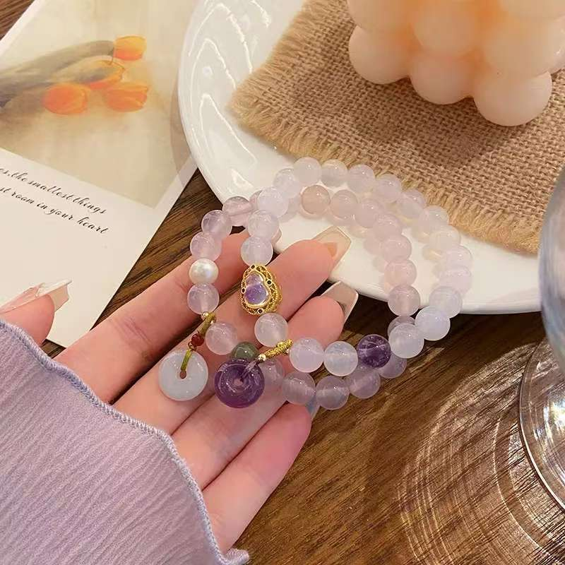 18k Emas Tersemat Zixia Fairy Super Manis Jarang Agate Ungu Gelang Laris Edisi Khas Dewi