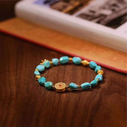 gelang khusus berkualiti tinggi gaya etnik turquoise berbentuk tidak teratur dengan faceted emas 18k