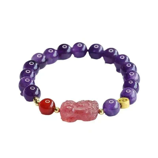 Gelang Pixiu amethyst bergaya trendy baru dalam emas 18k, gaya wanita yang popular