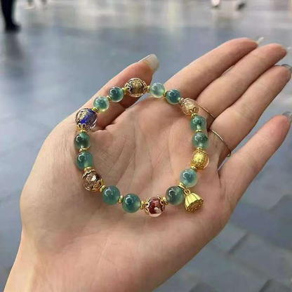 gelang teratai jantung gula hijau porselin kelabu wangi berlapis emas 18k